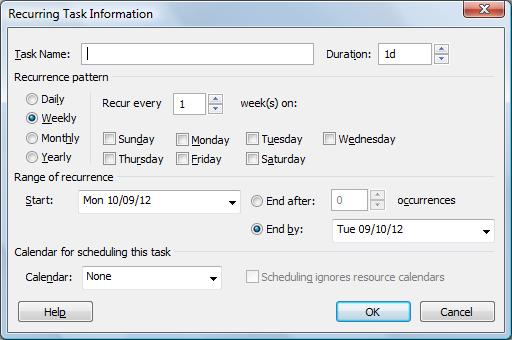 Linking and Editing Tasks The Recurring Task Information dialog box If you later add or edit tasks resulting in a change in the project duration, you will need to edit the recurring task(s) to