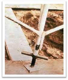 Footing Support scaffold footings must be level and capable of supporting the loaded scaffold. The legs, poles, frames, and uprights must bear on base plates and mud sills. a. Keep the scaffold level, plumb, and square.