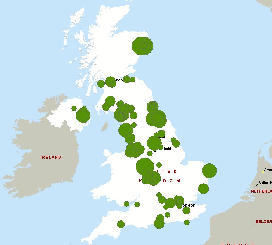 UK content analysis of Robin Rigg offshore wind farm Figure 3.3 Location of UK suppliers contracted by E.ON Climate & Renewables according to contract value Figure 3.