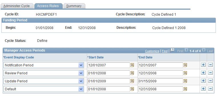 Chapter 5 Administering Compensation Cycles The system enables this button only if the cycle status is Open or Calculated. Click the Cancel button to set the cycle status to Cancelled.