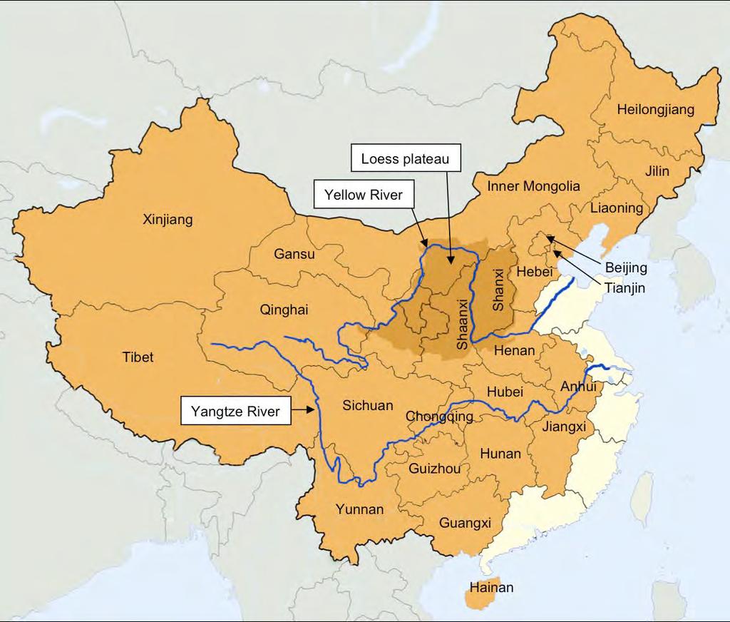 autonomous regions (Fig. 1). The primary targeted area of the GGP was the basins of the Yellow and Yangtze River.