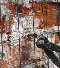 Mape-Antique Fastening zinc-plated mesh to the masonry Checking the gap between the mesh and substrate Spray-application of Mape-Antique It is also classified as G according to EN 998-2 Standards: