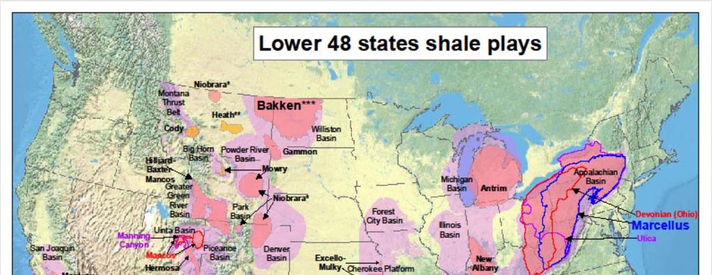 SHALE GAS DEPOSITS US and Canada largest producers of shale gas