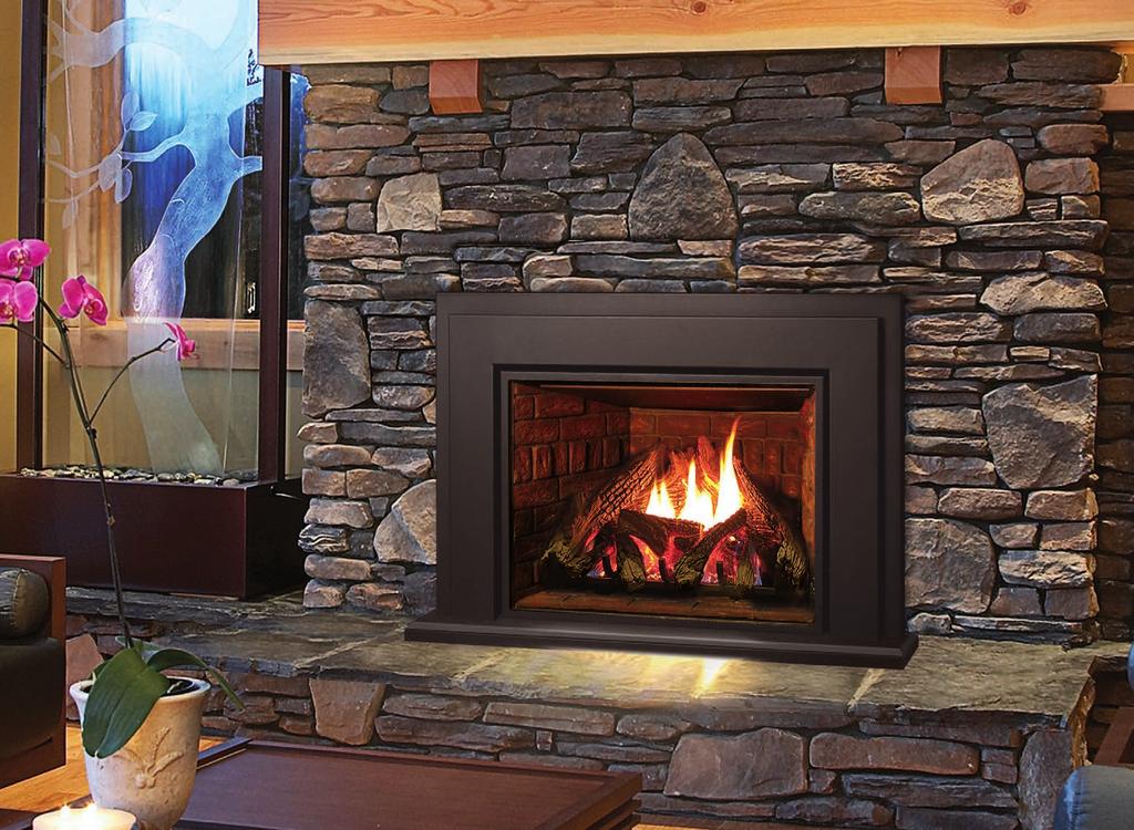The EXTRA Fireplace Insert Borderview Panel, Ledgestone Liner, and Log Set Fireplace