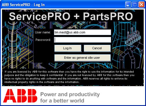 2.2.2 Site PC login Figure 6 - ServicePRO login screen for site PC s When logging in to a site PC, there is an additional button marked Enter as general site user.