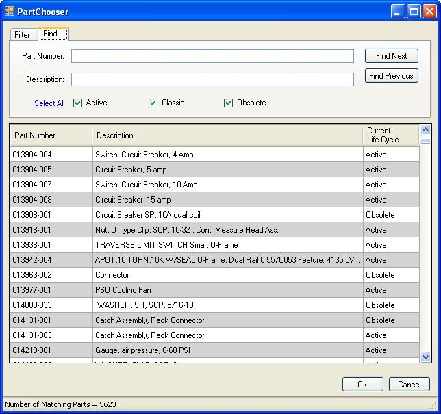 Figure 32 - Part chooser dialog Once as part has been associated with an