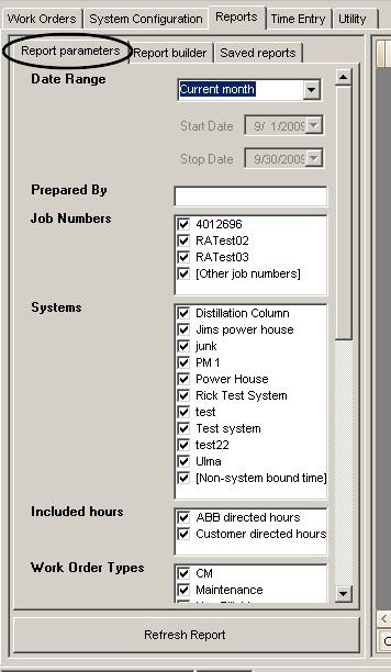 Figure 67 - Report parameters tab The report parameters set up on this tab apply to all sub-report elements used to create a particular report.