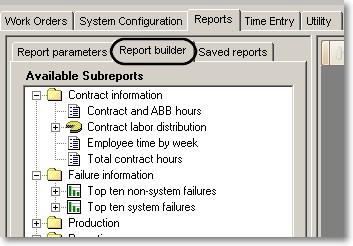 Figure 68 - Report builder tab The Available Sub-reports pane of the report builder tab displays all the available sub-reports in the system.