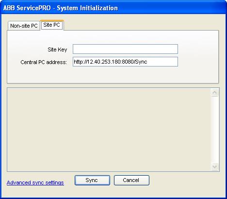 Figure 3 - Initial sync as a 'Site PC' Once the type of installation has