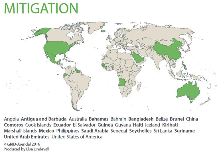 UN FCCC Countries that included a reference to blue forests in terms of mitigation and/or adaption