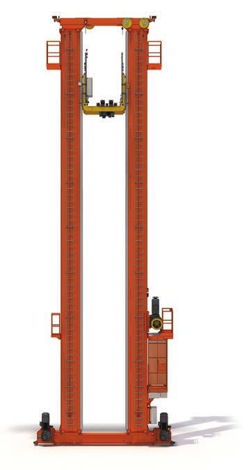 Stacker cranes are made up of the following components: Masts, lower guide or frame, upper guide, hoisting control and the mobile hoisting frame or cradle.