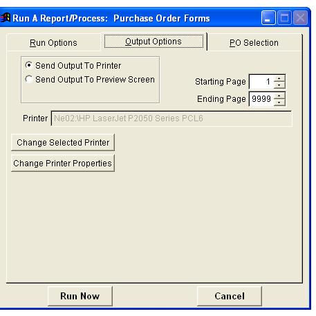 Output Options Tab Choose the form your report will take: printed copy or on-screen preview.
