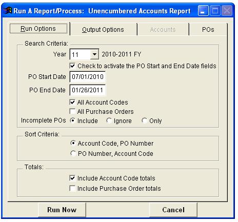 All Purchase Orders: By default, this checkbox option is selected to indicate that all purchase orders will be included in the report.