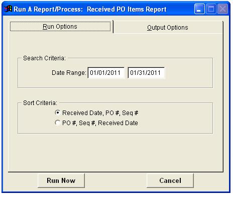 Items Received Report The ITEMS RECEIVED REPORT menu item allows you to generate a report for items recorded as received on the RECEIVE POs screen.
