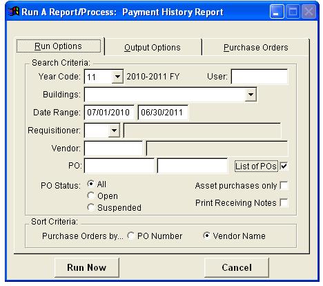 List of POs: Select this checkbox option to activate the Purchase Orders tab.
