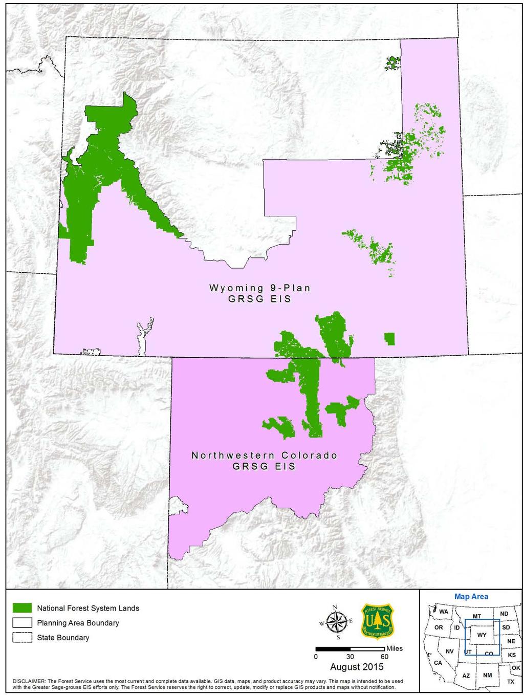 Figure 3. National Forest System Lands within the Rocky Mountain Region Planning Area.