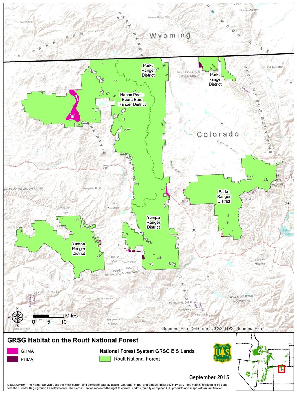 Map 1. GRSG Habitat on the Routt National Forest.