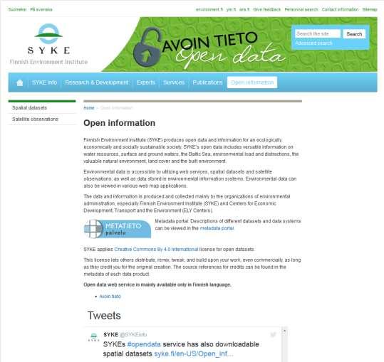 Promoting open data and services SYKE upkeeps national data bases for environmental