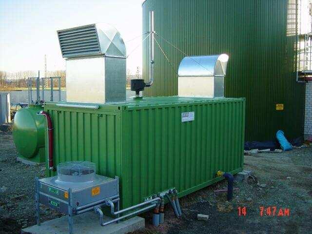 Fig. 4: (Combined Heat and Power (CHP) Plant alongside the fermenter. Blockheizkraftwerk = BHKW) Biogas- 3.