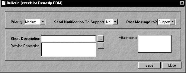 Creating a Bulletin Board Message 1. On the Remedy Service Console, click Bulletin Board. The Bulletin Board dialog box is displayed. 2. Click Create a New Message.