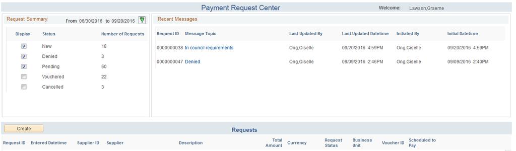 Step 3: Create a New Payment Request You arrive at the Payment Request Centre.