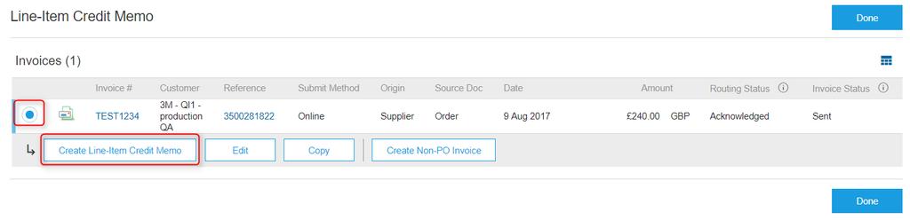 Credit Memo: Line Item (continued) Select the invoice you want to