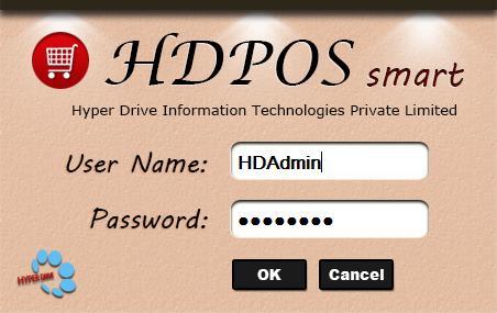 Application logs in with the default username and password Note: HDPOSsmart comes shipped with a