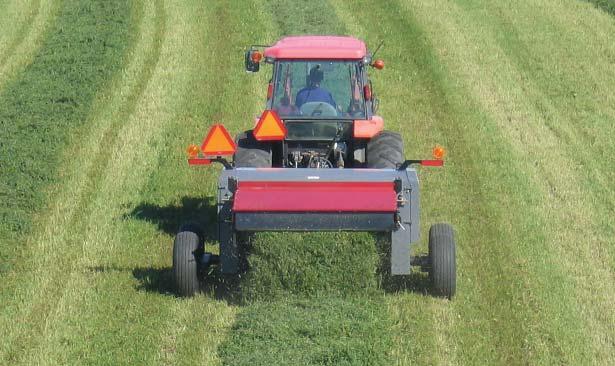 The moldboard can be adjusted to move the windrow up to 6 to one side, depending on the setting.