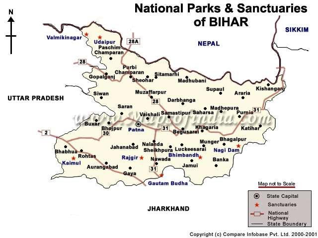 Figure 4.13: Location of National Park & Sanctuary of Bihar (http://www.mapsofindia.com/maps/wildlife/bihar-wildlife-map.