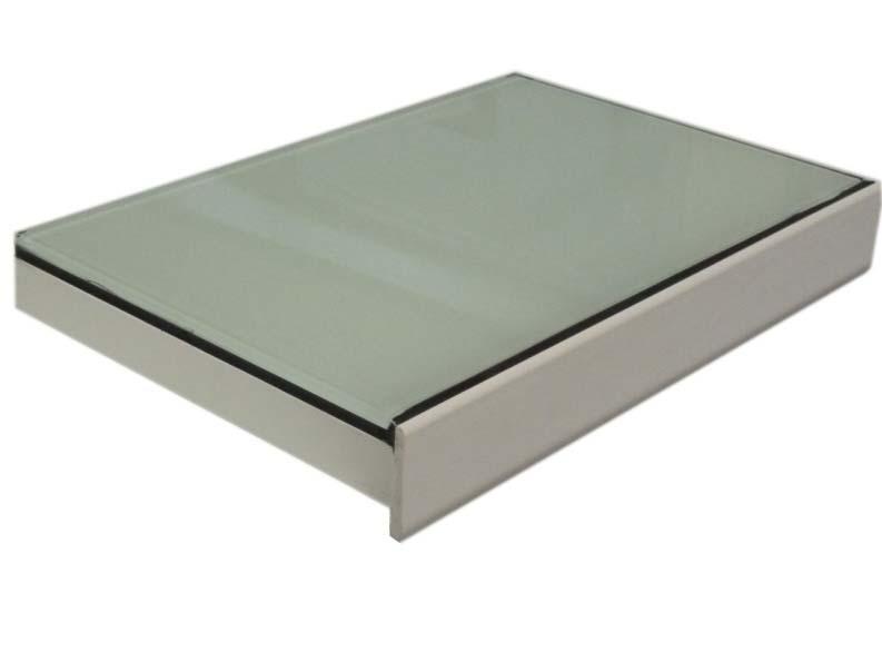 Card index S9 1 Worktop enamelled glass Glass "Securit" 6 mm thick glued on waterproof chipboard support 22 mm thick white melamine on all edges.