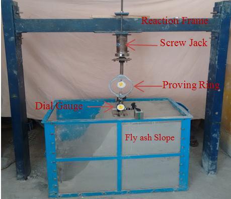 of footing. The load is applied on the footing with the help of screw jack in increments. The load transferred to the footing was measured with proving ring.