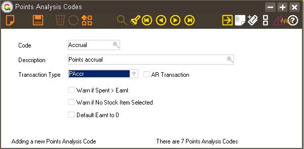App Setup Points Analysis Codes You need to setup Points Analysis Codes to match all the inventory transaction types created above.