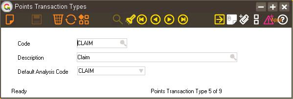Points Transaction Types You also need to setup Points Transaction Types to match all the Points Analysis Codes created above.