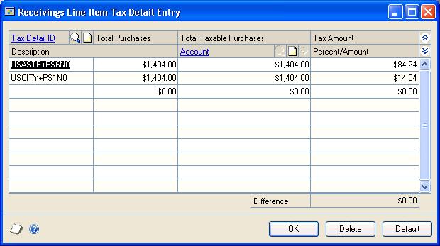 CHAPTER 20 TAXES FOR RECEIPTS will change the summary tax amounts in the Receivings Tax Summary Entry window. To calculate and distribute detail taxes for shipment/ invoice line items: 1.