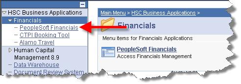 Financials link Once the PeopleSoft Financials link