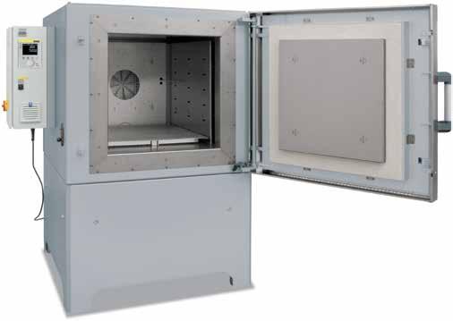 Forced convection chamber furnace N 15/65HA as table-top model Tmax 450 C, 650 C, or 850 C Horizontal air circulation Swing door hinged on the right Temperature uniformity up to +/- 4 C according to