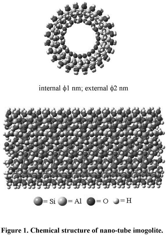 332 Z. ABIDIN et al. Fig. 1. Chemical structure of nano-tube imogolite. oxygen of the three Al atoms with a Si/Al ratio of 0.5 (Cradwick et al., 1972). The structure of imogolite is shown in Fig. 1. Imogolite have considerable control on the physical and chemical characteristics of soil environment.