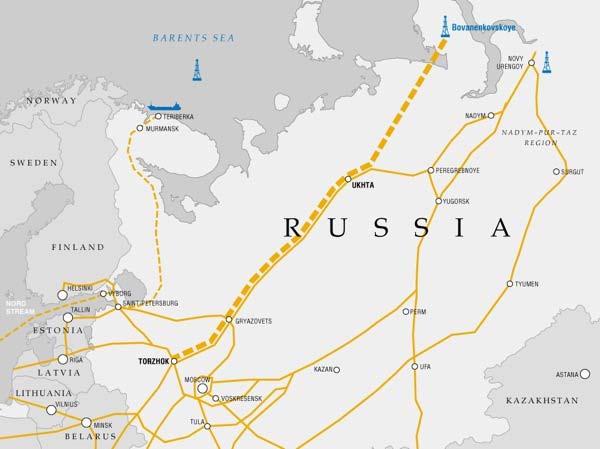 Bovanenkovo Ukhta Torzhok Gas Transmission System The pipeline route length will exceed 2,400 kilometers including the new Bovanenkovo Ukhta gas transmission corridor (annual projected capacity 140