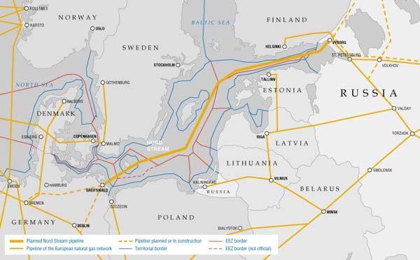 Nord Stream The gas pipeline will run under the Baltic Sea from Russia (in the vicinity of Vyborg) to Germany.