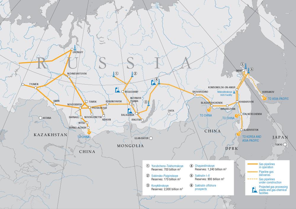 Development of Eastern Siberian and Far Eastern Resources The Eastern Gas Program stipulates that gas production centers are established in the Krasnoyarsk Krai, the Irkutsk Oblast, the Republic of