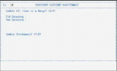 CATEGORY UPDATE (IM/QCM) The Category Update program is used to quickly change the Category code and short name in all or a range of Item Master records (IM/MAI).