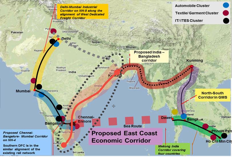 Industrial Corridors in South and South East Asia Chennai Dawei Corridor A maritime corridor which further connects to the Trilateral Highway between India Myanmar Thailand.