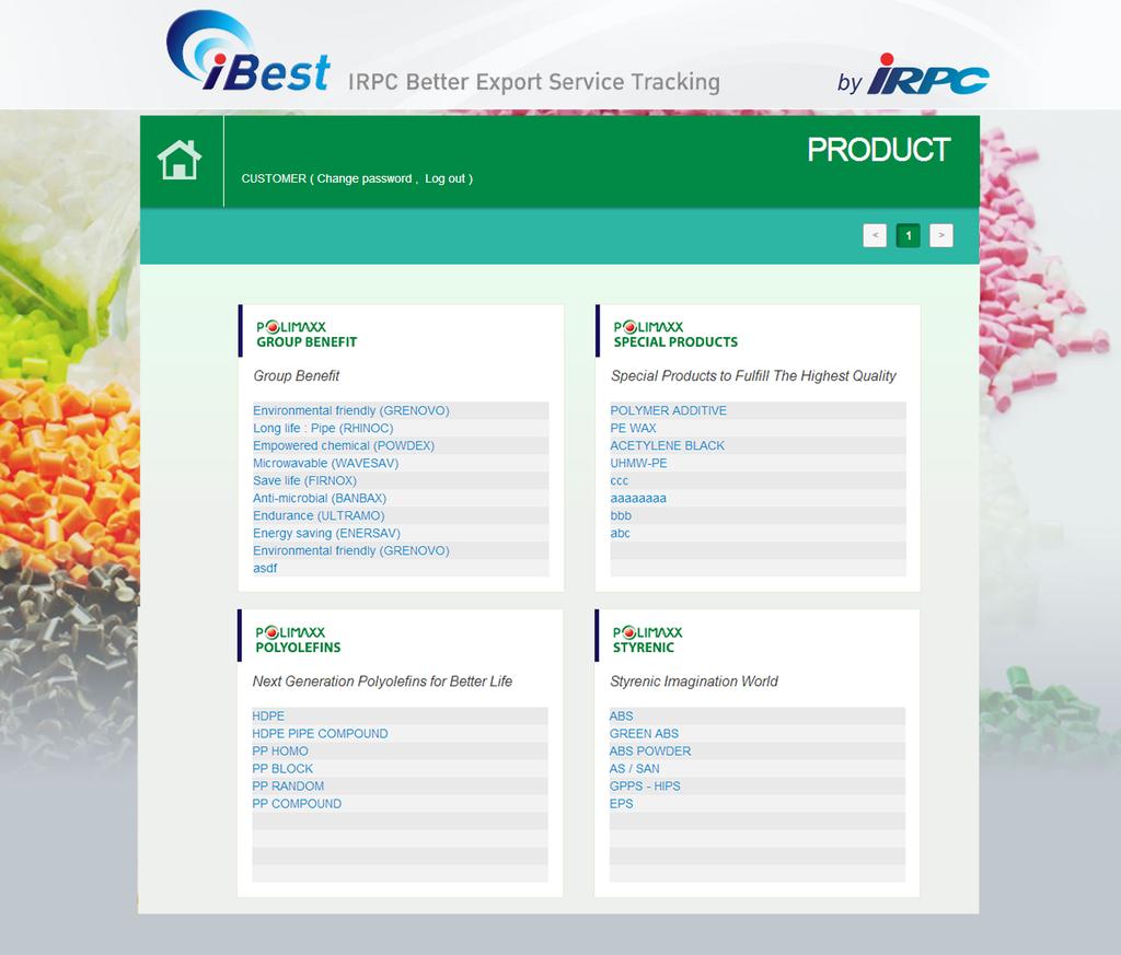 2.5 Products List of petrochemical products from IRPC. This page shows all product items in each category.
