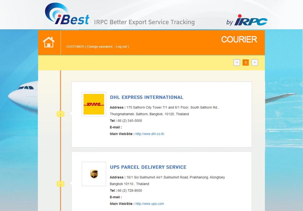 2.8 Courier Courier section shows the list of courier which IRPC connection with and show their contact detail e.g. address, telephone number, etc.