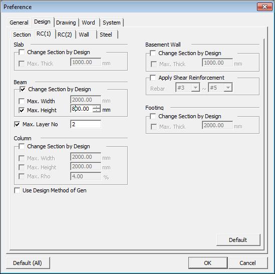 02. Preference in Design+ 2. How to specify the maximum height in beams? In the preference dialog box, the maximum size of member can be specified.