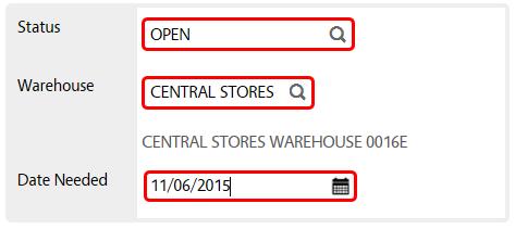 Enter Central Stores in the Warehouse text block in the upper right hand