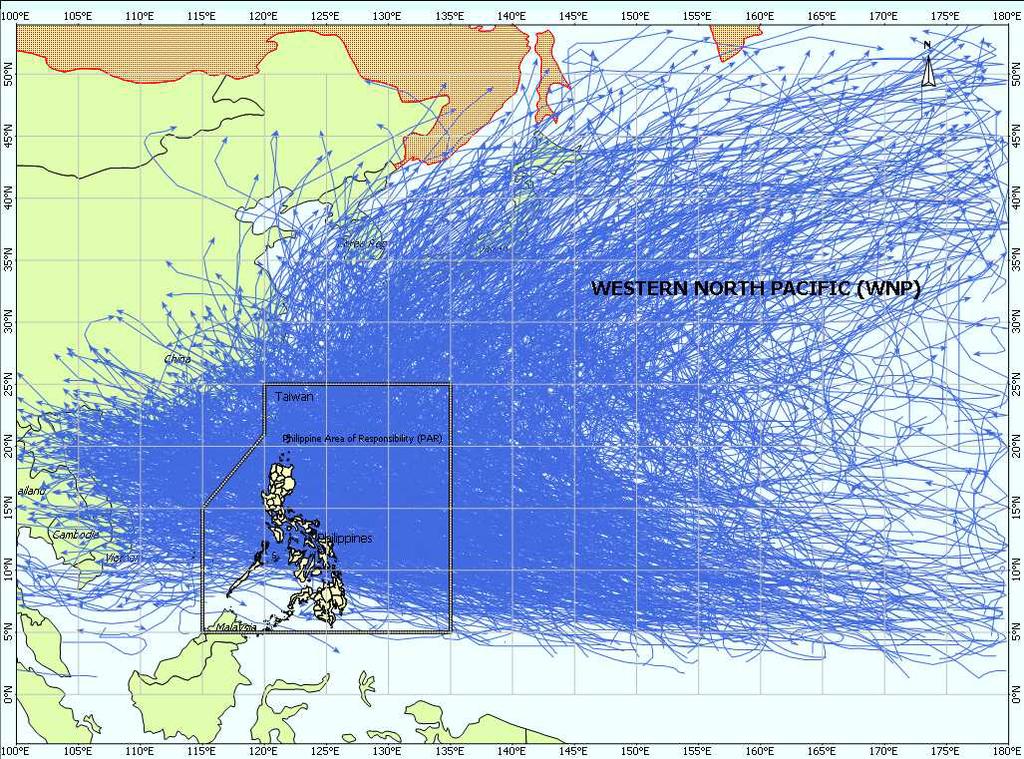 Tropical Cyclones tracks in the WNP Tracks of tropical cyclones that formed in the Western North Pacific