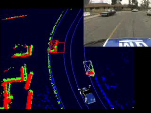 Fig. 6. Following a road lane. These images are from a qualification run at the Urban Challenge.