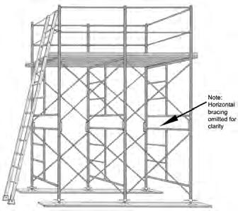 Tube-and-clamp end guardrails for outrigger platform Outrigger/ side bracket Cube of masonry laid directly over frame Ladders Whether built into frames, attached as a separate component, or portable,