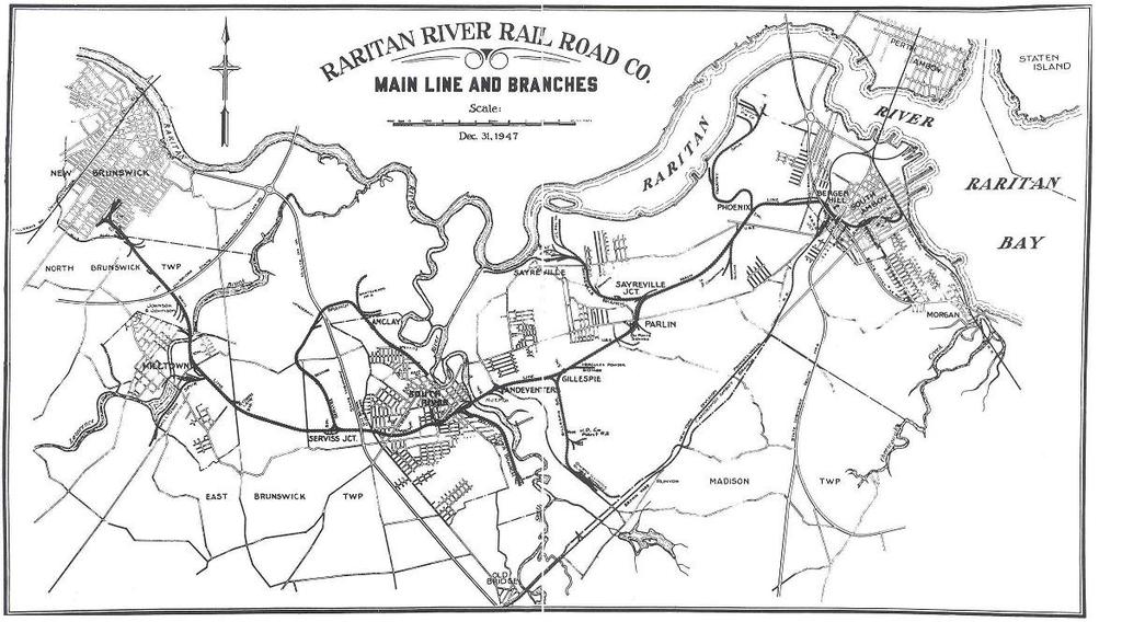 FIGURE 1- RARITAN RIVER RAILROAD MAP 1947 Source: http://www.raritanriver-rr.com/maps/rrrr_system_map_1947.